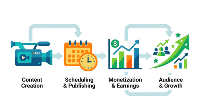 Content Creation to Monetization Flowchart: Digital Marketing Strategy, Video Production & Publishing Workflow for Business Growth