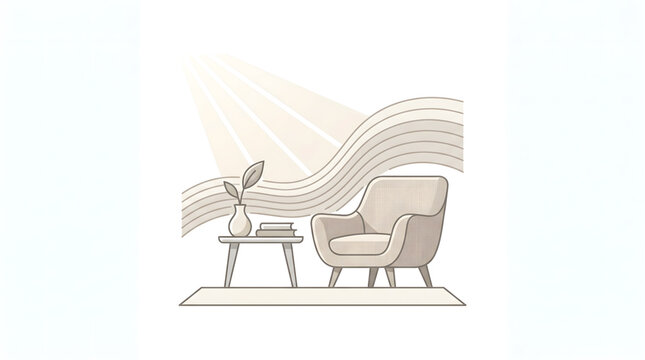 Modern Home Interior Design: Cozy Armchair & Minimalist Decor for Living Room, Office, or Waiting Area Illustration