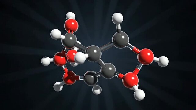 Rotating Glucose Molecule 3D Model with Cinematic Lighting on Dark Background