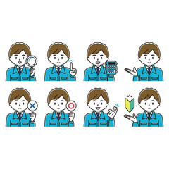 Obraz premium 作業着の男性のイラストセット バリエーション
