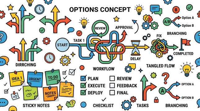 Business Workflow Options Concept Illustration: Strategic Planning, Decision Making, Project Management, Task Organization, Process Flowchart