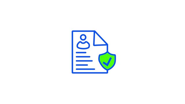 A blue outline with a green shield and checkmark representing a secure and verified document or profile, presented on a plain white background for clear visibility and conceptual representation