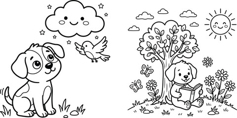 Fototapeta premium Cute Kids Coloring Pages Bundle | Printable Black and White Line Art for Children