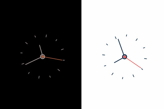 two-part wall clock with black and white background