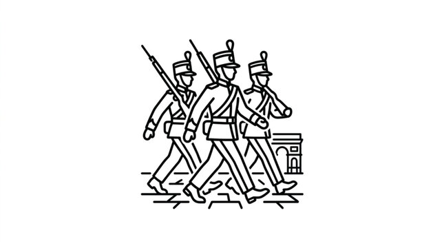 Historical soldiers marching with rifles and drum.