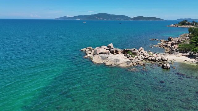 Aerial view of Hon Chong cape with garden of stones in the North of Nha Trang city, central Vietnam.