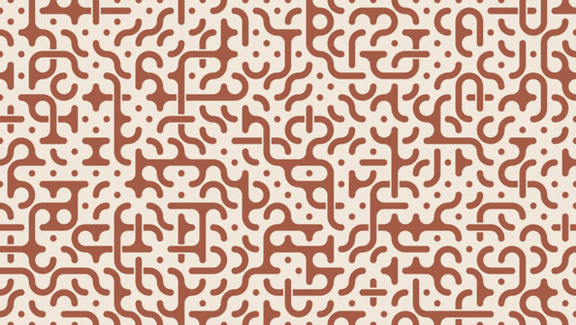 Seamless detailed Truchet maze pattern in terracotta orange