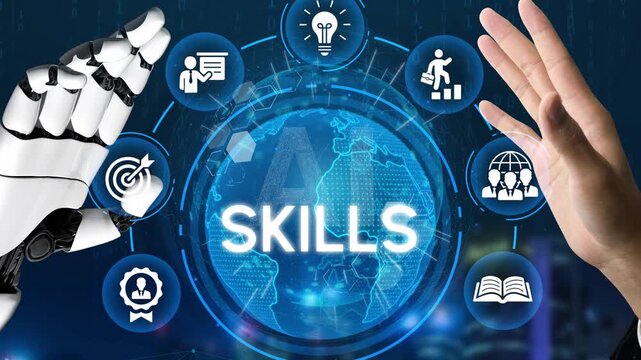 Futuristic Concept of Skills Development with Robotics and Human Interaction in Digital World with Icons Representing Learning and Growth. Entropy.
