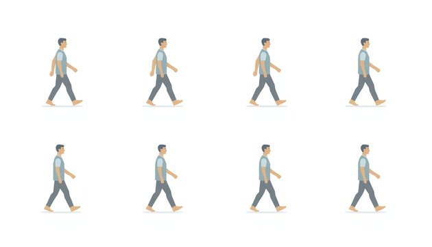 Man walking animation sequence on white background
