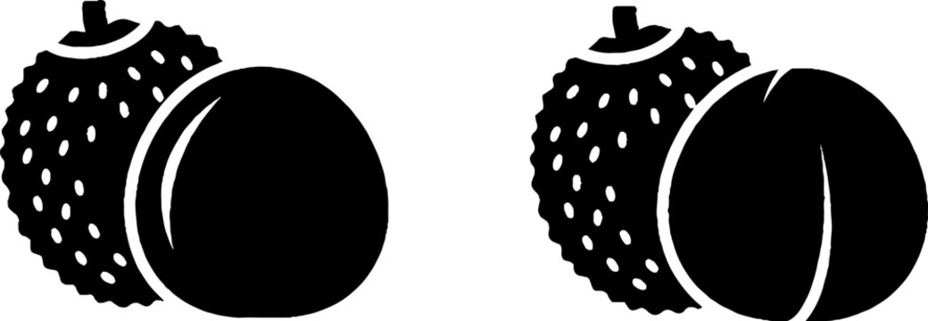 Two whole and halved spiky tropical fruits.