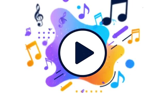 Abstract colorful music background with play button and musical notes