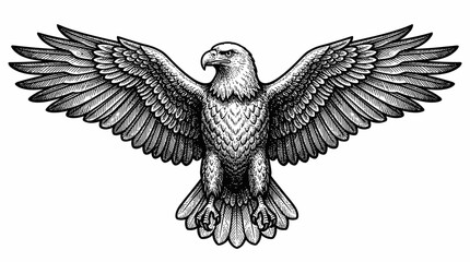 Fototapeta premium Eagle, winged animal, black and white illustration, vector graphic, wildlife symbol