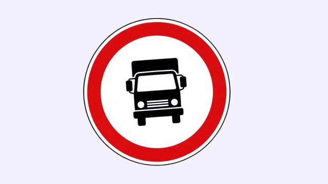 A standard circular traffic prohibition road sign indicating no trucks or heavy goods vehicles allowed, featuring a red border on a light background. Ideal for driver safety training videos, highway r