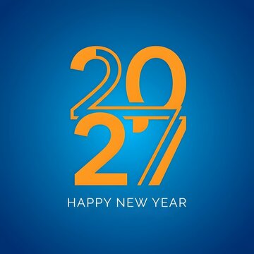 Happy New Year 2027 Creative Typography Design on Blue Background