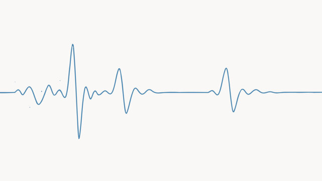 A continuous blue ECG heart monitor waveform evolves from chaotic tangled lines on the left to a rhythmic steady beat fading into soft pastel blue and pink hues