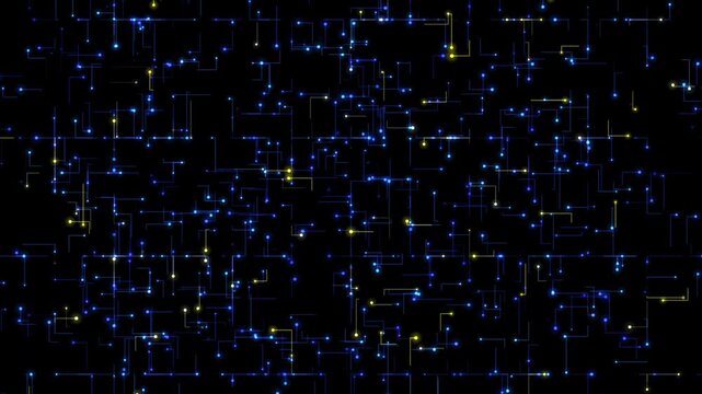 青いデジタル粒子が浮かぶ抽象テクノロジー画面