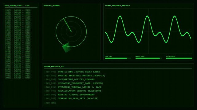 Sci Fi Command Console Data Stream Signal Frequency Analysis Animation.