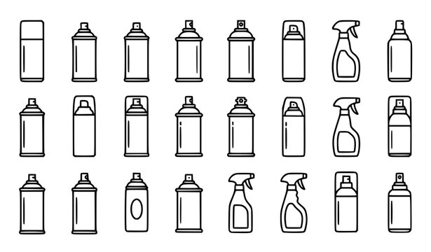 Spray can line icon set aerosol paint deodorant cleaning container vector eps10