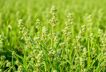 Fototapeta premium Close-up of mature dill plants growing in green field