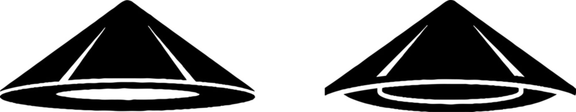 Black geometric cone shapes with circular base design.
