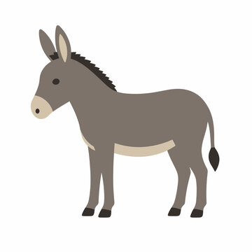 A cartoon donkey stands looking sideways in a natural landscape setting.