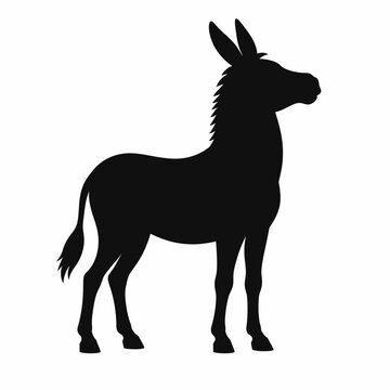 An illustration of a donkey standing in profile view on a plain surface
