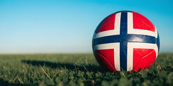 Soccer ball with norwegian flag pattern.