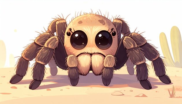 Cute Cartoon Tarantula Spider Character with Big Eyes.