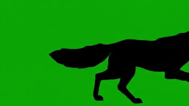 silhouette of a fox running on green background