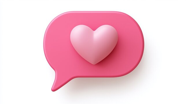 Pink heart speech bubble isolated on white background, love