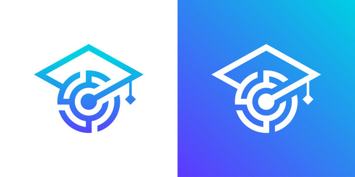 logo design combining hat graduation and technology circuit, design vector icon idea