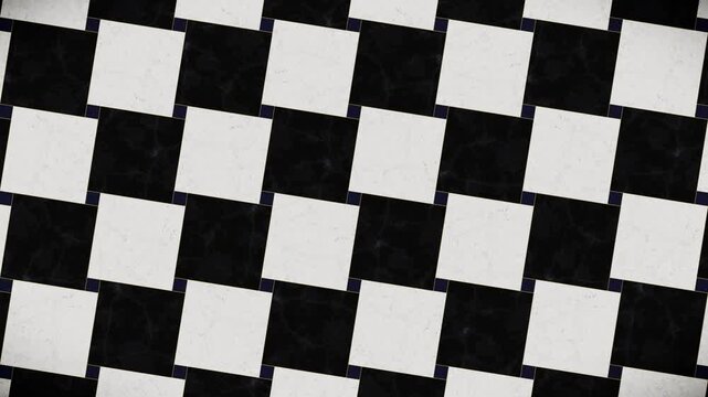 Abstract pattern background, seamless loop of black and white marble tiles with subtle gold outlines and dark blue accents