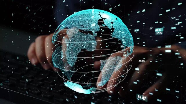 Captivating abstract visualization of Earth with data points and coordinates, showcasing the intersection of technology and business in a digital landscape. Xenic