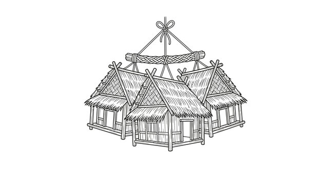 Illustration of Traditional Thai Stilt Houses