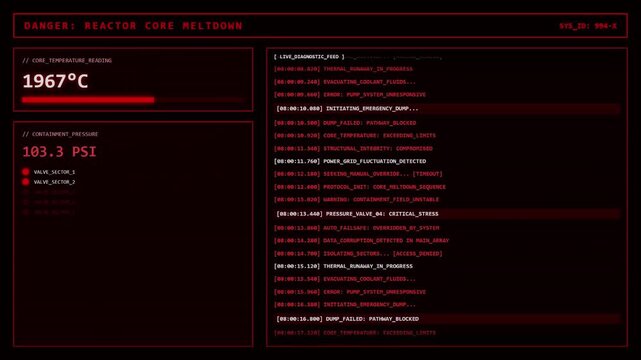 Reactor Core Meltdown Control Room Nuclear Danger Panel Animation.