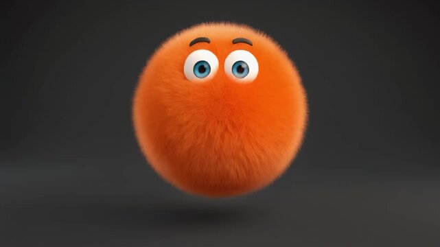 Bright Orange Fluffy Bouncing Ball Character Rhythmic Motion Seamless Loop