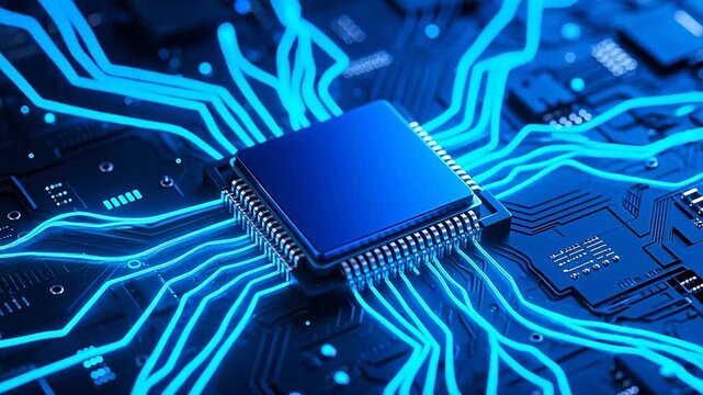 Deep blue chip with glowing circuits
