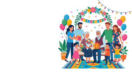 Fototapeta premium Multigenerational family celebrating a colorful birthday party together.