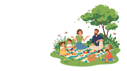 Naklejka premium Family and children enjoying a sunny picnic in the park together.