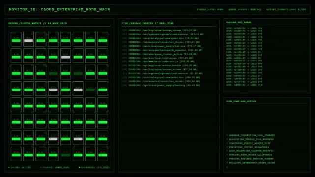 Cloud Enterprise Server Cluster 64 Node Grid Monitoring Animation.