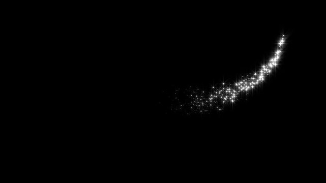 Magical glitter trail line animation, fast glowing star streaks, glitter sparkle line stars animated black screen, 4k Luxury white glitter sparkles line trail, magic sparkles glitter line stars
