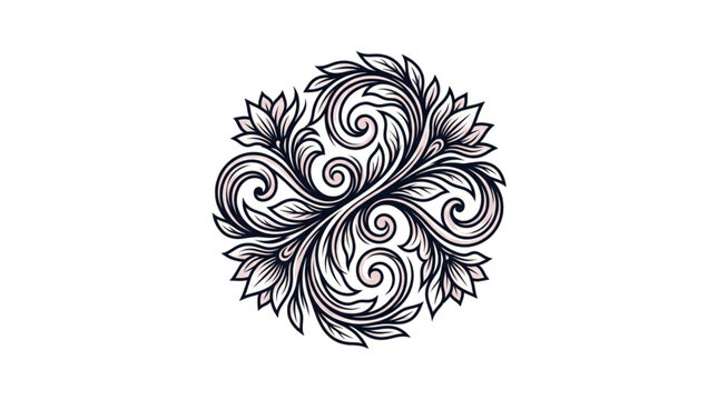 Intricate floral scrollwork design with leaves and swirls.