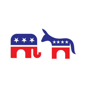Republican Elephant and Democratic Donkey United States Political Party Symbols