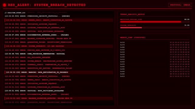 Red Alert System Breach Trojan Malware Attack Detection Animation.
