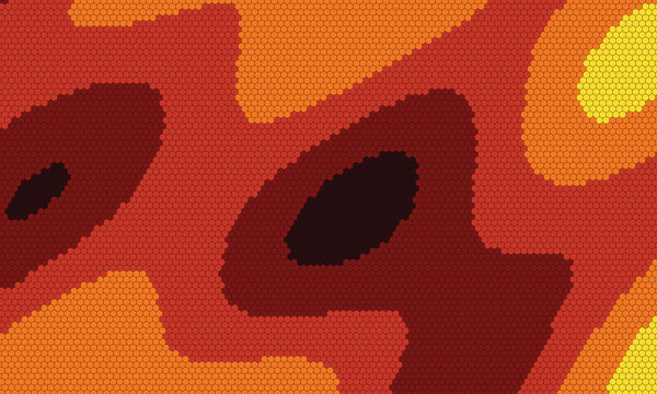 Red and orange hexagonal noise pattern with dark elliptical shapes yellow