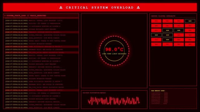 Critical System Overload Datacenter Cooling Failure Server Cluster Animation.