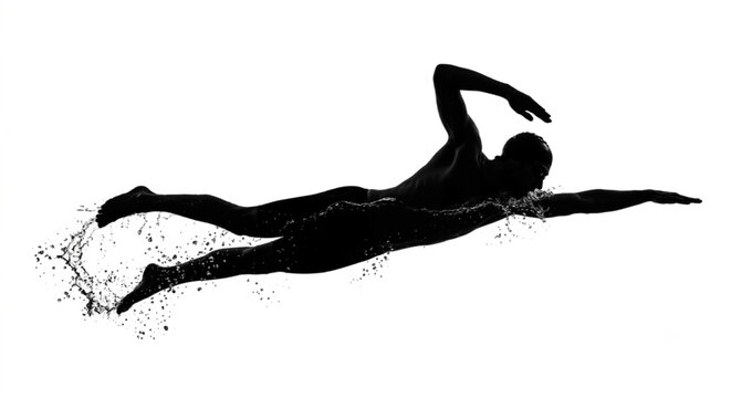 silhouette of a male swimmer performing front crawl freestyle stroke