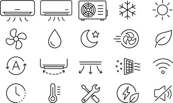 Air conditioning thin line icons set. Air conditioner editable stroke icon. Vector