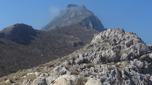 Video of Platiskinos mountain range over Balos lagoon. Crete, Greece.