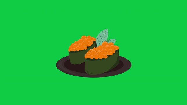 Gunkan Maki Sushi with Orange Fish Roe on Plate Animation
